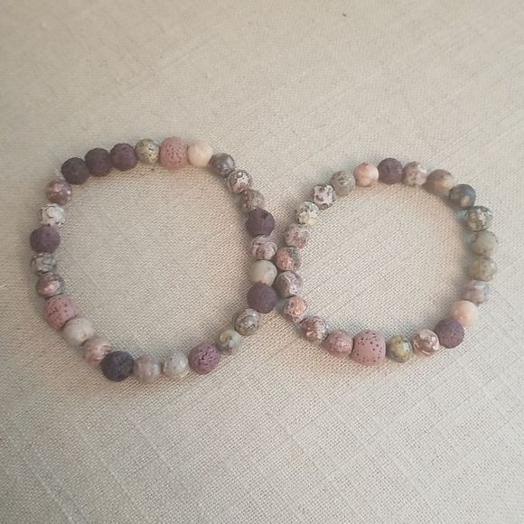 His & Hers Ocean Jasper & Dyed Lava Elastic Bracelets New Custom Made  7" & 8" - Picture 7 of 10